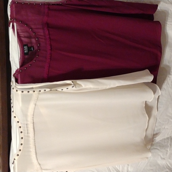 a.n.a Tops - ANA, women's cream color and raspberry camisoles with stud sleeves and collar.